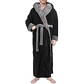 Yoimira Mens Robe with Hood, Big and Tall Plush Fleece Long Robe for Men Full-Length Bathrobe Cozy and Warm With Pockets