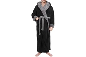 Yoimira Mens Robe with Hood, Big and Tall Plush Fleece Long Robe for Men Full-Length Bathrobe Cozy and Warm With Pockets