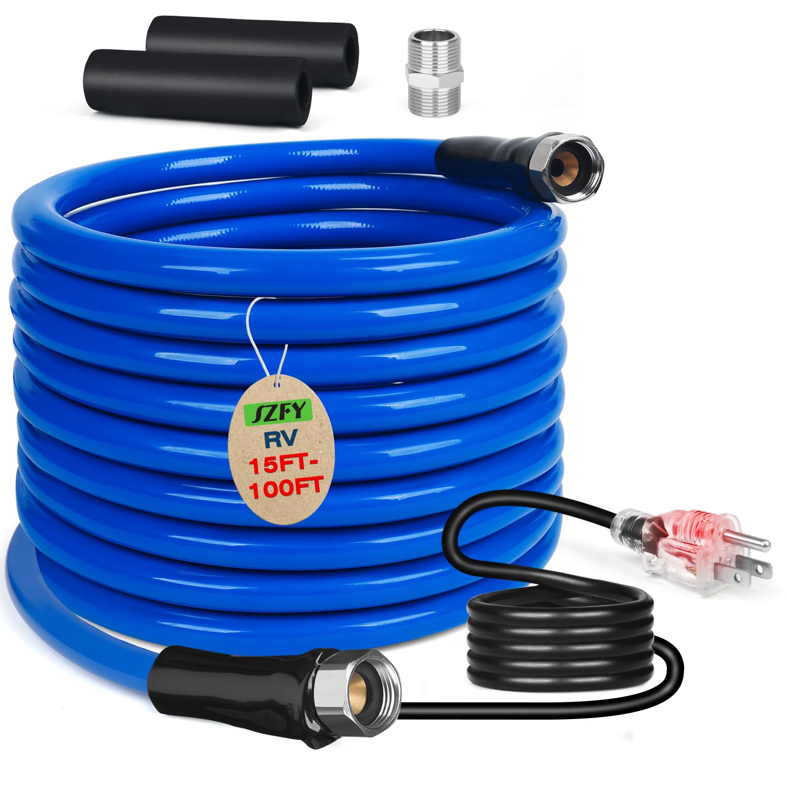 Photo 1 of 100FT Heated Water Hose for RV,Heated Drinking Water Hose with Thermostat,Lead and BPA Free,1/2" Inner Diameter,Temperatures Down to -40°F Self-Regulating,Blue Appearance