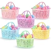 Jetec 48 Pcs Easter Egg Baskets Set, 6 Plastic Easter Baskets with Handle 36 Colorful Fillable Egg Surprise 6 Tissue Raffia Paper for Spring Theme Party Favors(Macron Color)