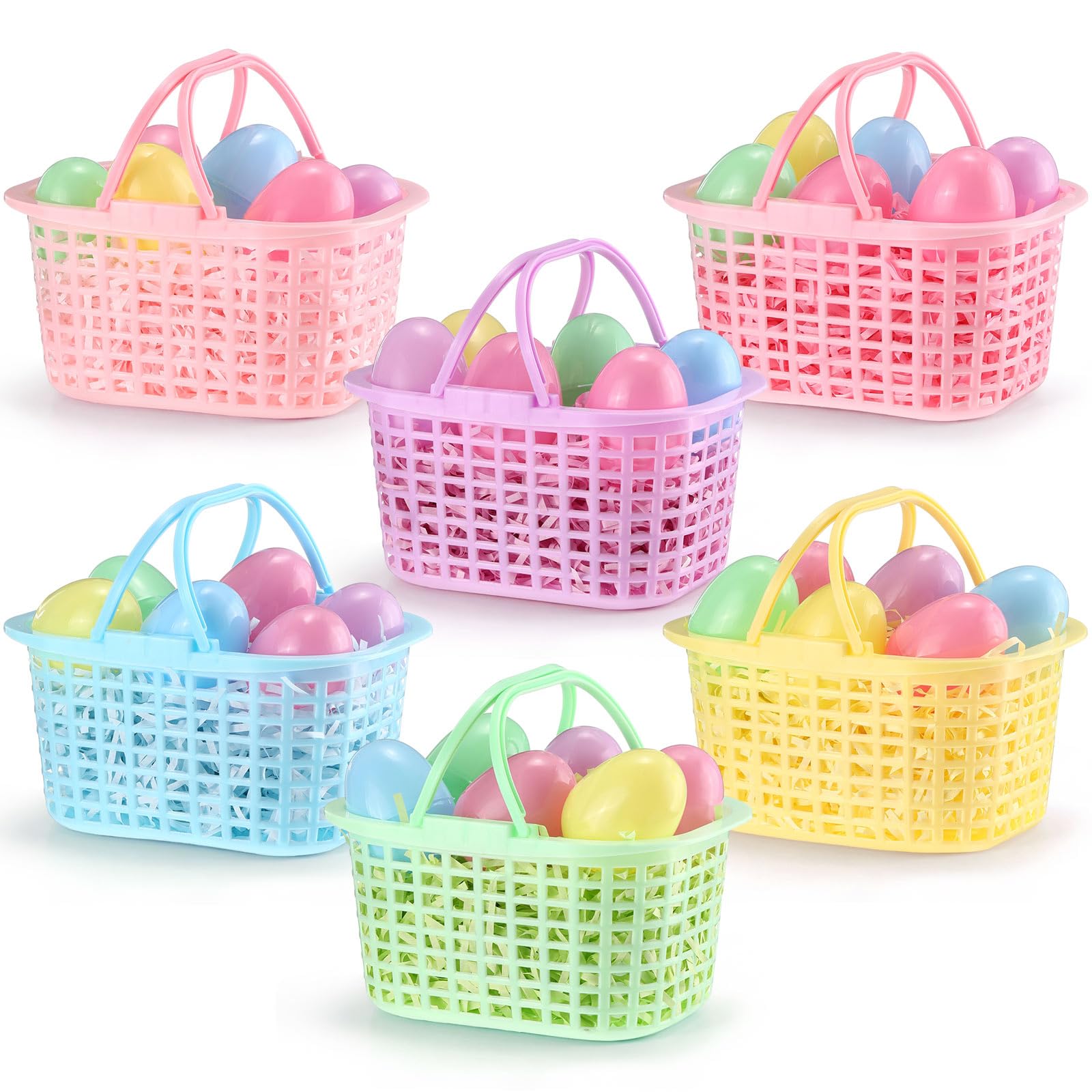 Photo 1 of * does not come with the Easter baskets *
Jetec 48 Pcs Easter Egg Baskets Set, 6 Plastic Easter Baskets with Handle 36 Colorful Fillable Egg Surprise 6 Tissue Raffia Paper for Spring Theme Party Favors(Macron Color)