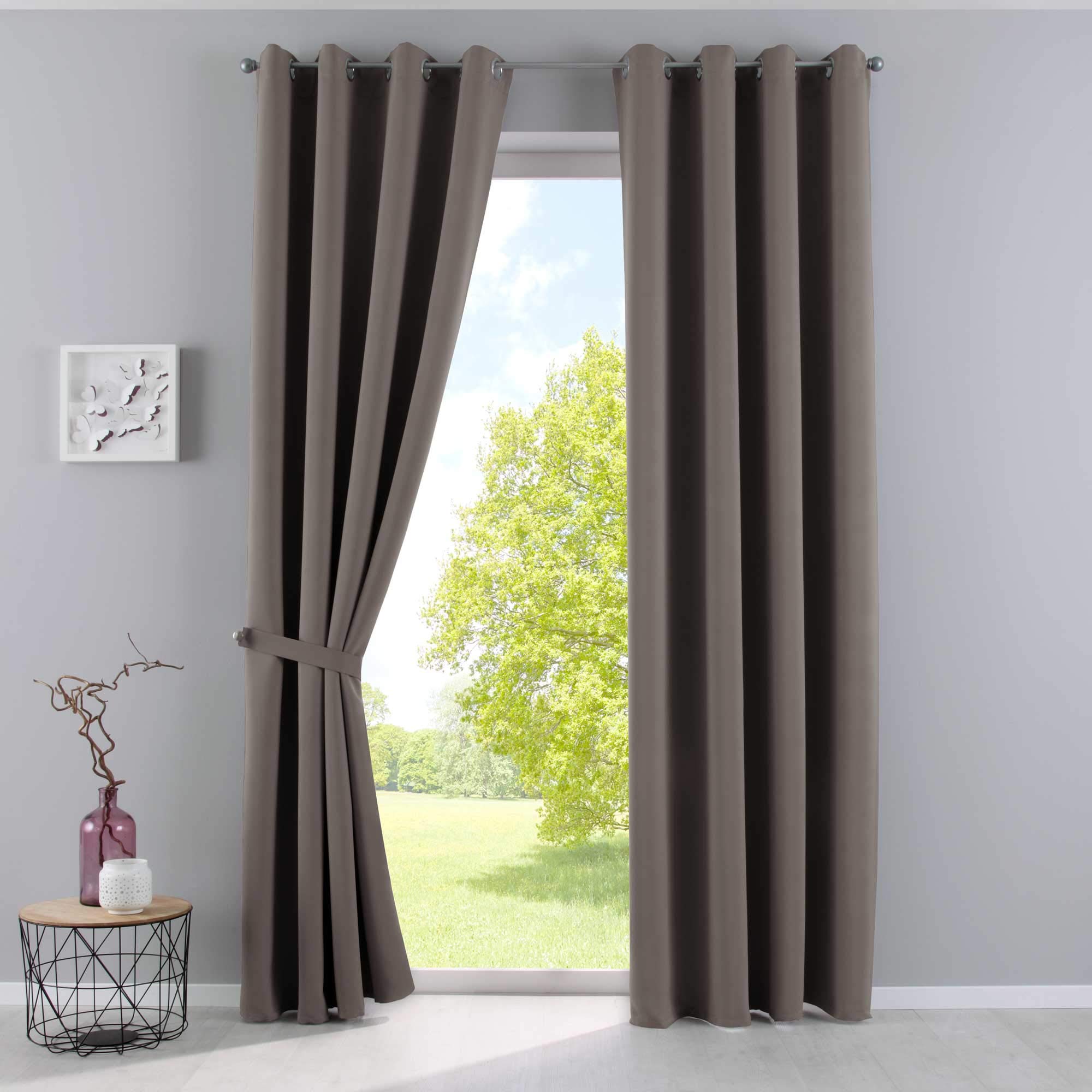 Gardinenbox Newyork Opaque Curtains, Taupe, H x W, 225 x 140 cm, Pack of 2, Thermal Blackout Curtains, Blackout Eyelets, Sound-Insulating, Oeko-Tex UV Protection Tiebacks, 201920600-2