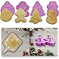 Mini 3D Christmas Cookie Cutters Set, Christmas Holiday Fondant Biscuit Pastry Cookie Cutter Stamp, Xmas Spring-loaded Handle