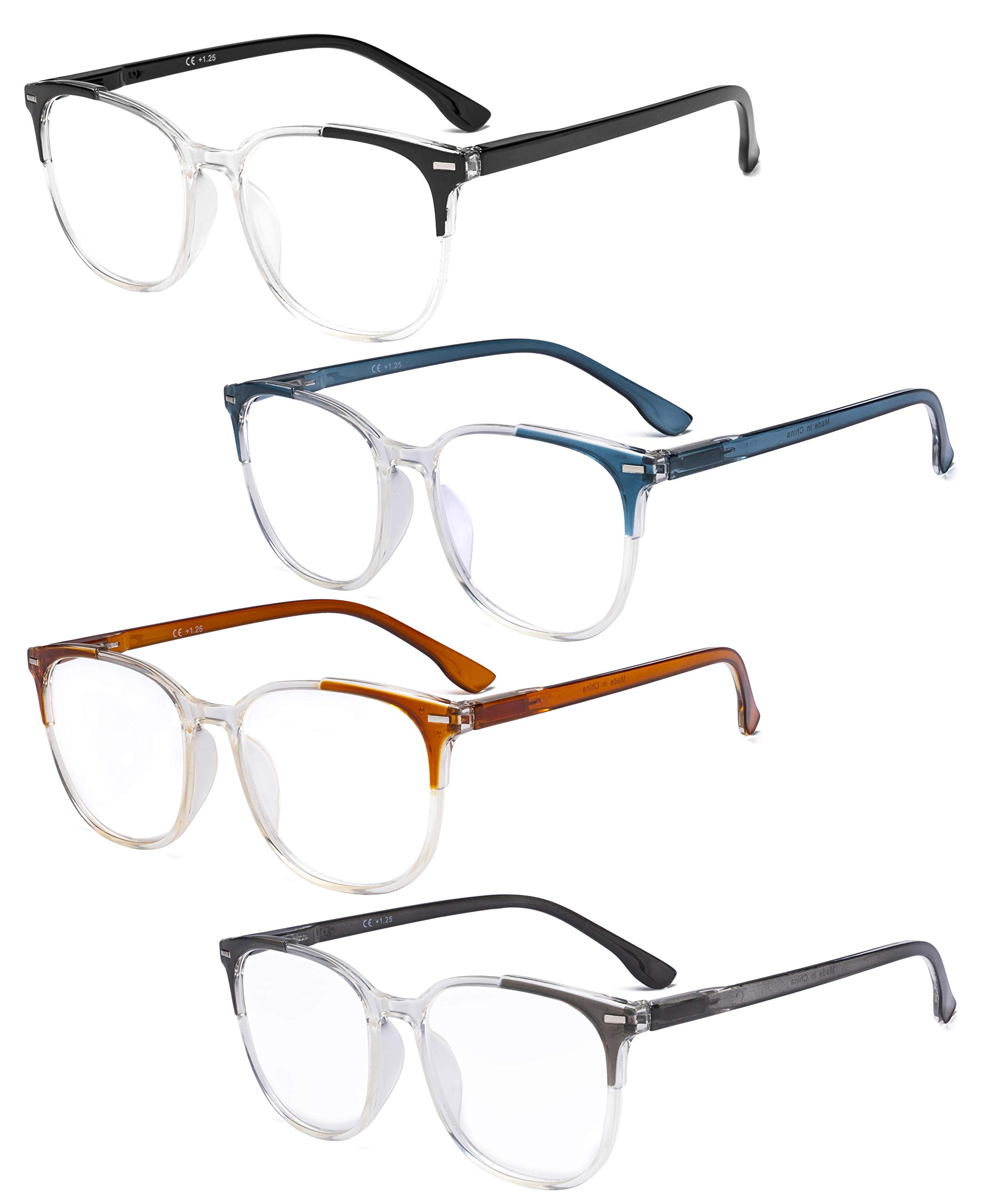 Eyekepper 4 Pack Ladies Reading Glasses Oversized Square Readers for Women Reading +0.75