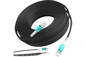 ERSTICKT 30M/98FT OM3/OM4 LC to LC Outdoor Armored Fiber Optic Patch Cable, Multimode Duplex 50/125μm, 10Gb/40Gb/100Gb, Industrial TPU Jacket, Direct Burial, Uniboot, MMF, OD 5mm, Pulling Eye Kit Installed