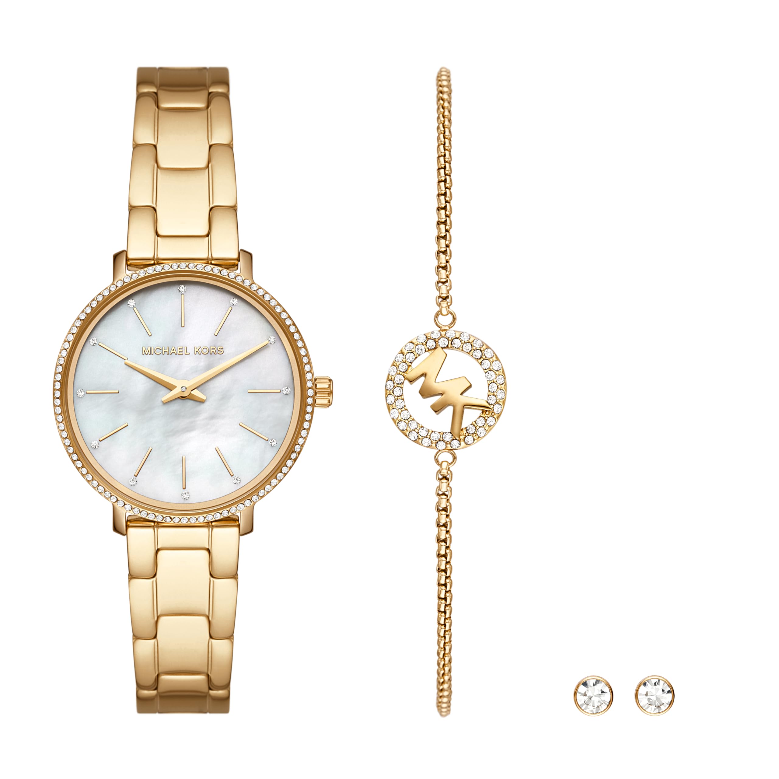 Michael Kors Pyper Two-Hand Gold-Tone Stainless Steel Women's Watch and Jewelry Gift Set (Model: MK1065SET) Image