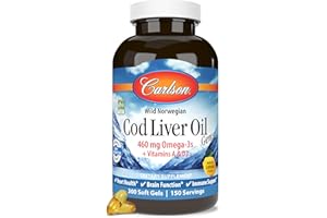 Carlson - Cod Liver Oil, 460 mg Omega-3s + Vitamins A & D3, Wild-Caught Norwegian Arctic Cod-Liver Oil, Sustainably Sourced Nordic Fish Oil Capsules, Lemon, 300 Softgels