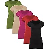 Sexy Basics Womens Cotton Stretch Scoop Neck Short Sleeve Extra Long T Shirt - Multi Packs