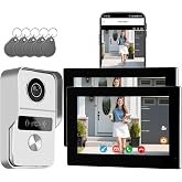 Wired Video Doorbell Apartment Intercom System, 1080P Doorbell Camera, 7-inch Touch Screen, Night Vision, Remote Unlock, Two-Way Intercom for Villa, Home, Office, with 1 Camera and 2 Monitors