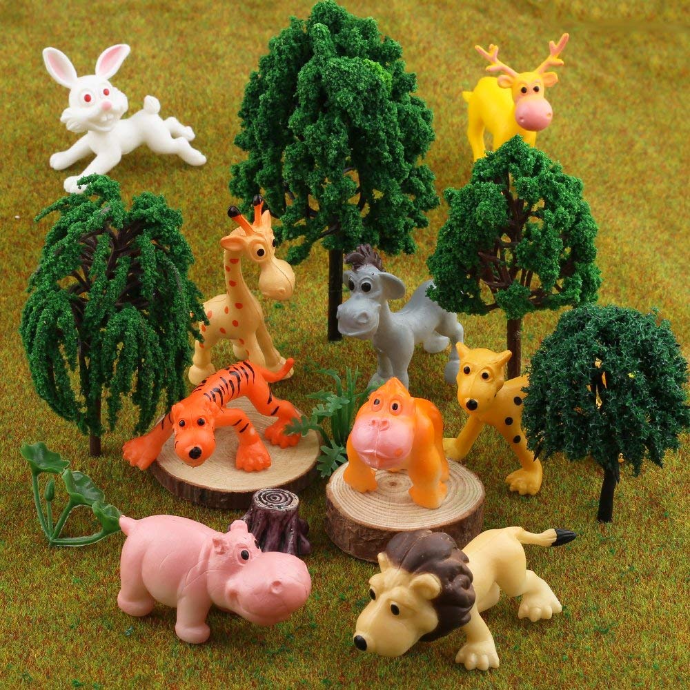 Funcorn Toys Cartoon Animal, 24 Pack Mini Plastic Wild Animals Models Toys Kit, Jungle Animal Figures Set for Children Boys & Girls Kids Party Favors Classrooms Rewards Birthday Gift Educational Toy