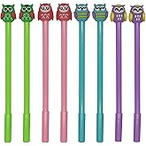 Maydahui 12 PCS Owl Shaped Rollerball Pens Cute Kawaii Animal Pen Novelty Bird Writing Pen Black Gel Ink Desk Decor Accessories for School Office