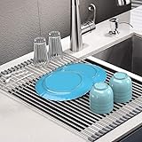 Roll Up Dish Drying Rack, Stainless Steel Over Sink Dish Drying Rack, Multi-Use Foldable Dishes Holder Sink Drain for…