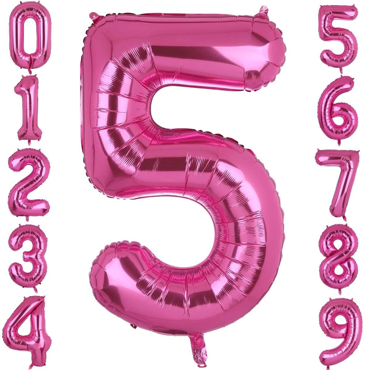 40 Inch Large Foil Number 5 Balloons Hot Pink Big Mylar Helium Balloon Birthdays Party Decorations Supplies Girls (Hot Pink 5)