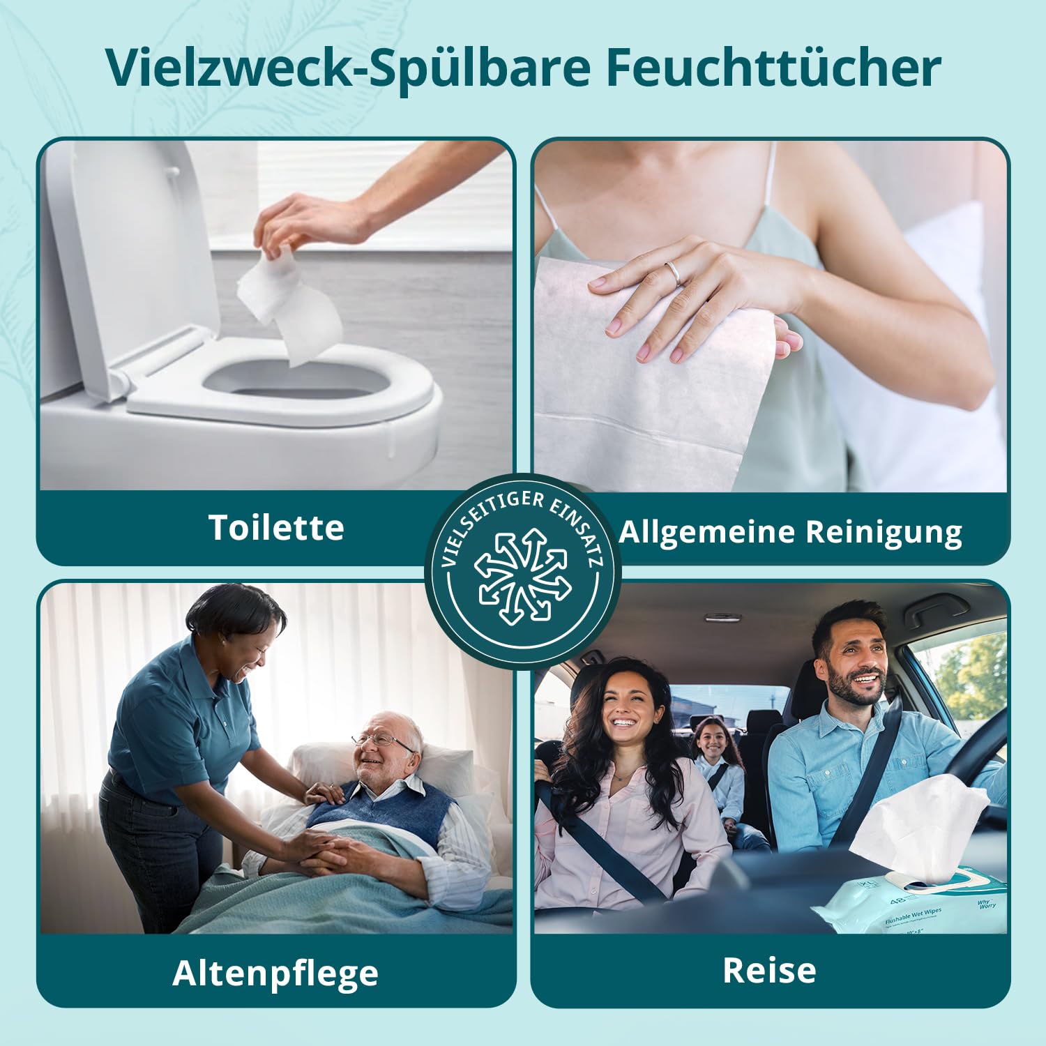 WhyWorry Feuchtes Toilettenpapier Spülbar, 20x25cm Extra Groß Feuchttücher Toilette mit Kamille & Vitamin E, Reinigungstücher für Erwachsen, 100% Pflanzlich, Wiederverschließbar, Parfümfrei, 144 Stück 6