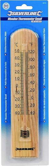 Silverline Wooden Thermometer -40 to +50C Fahrenheit Hardwood Glass Tube view 2