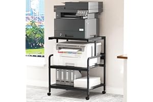 Arbuxzuy Large Printer Stand with Storage Shelf, 23.6" W x 18.9" D Mobile Printer Cart with Wheels, 3 Tier Table for Home Office, Stands for Heat Press Scanner Fax (Black)