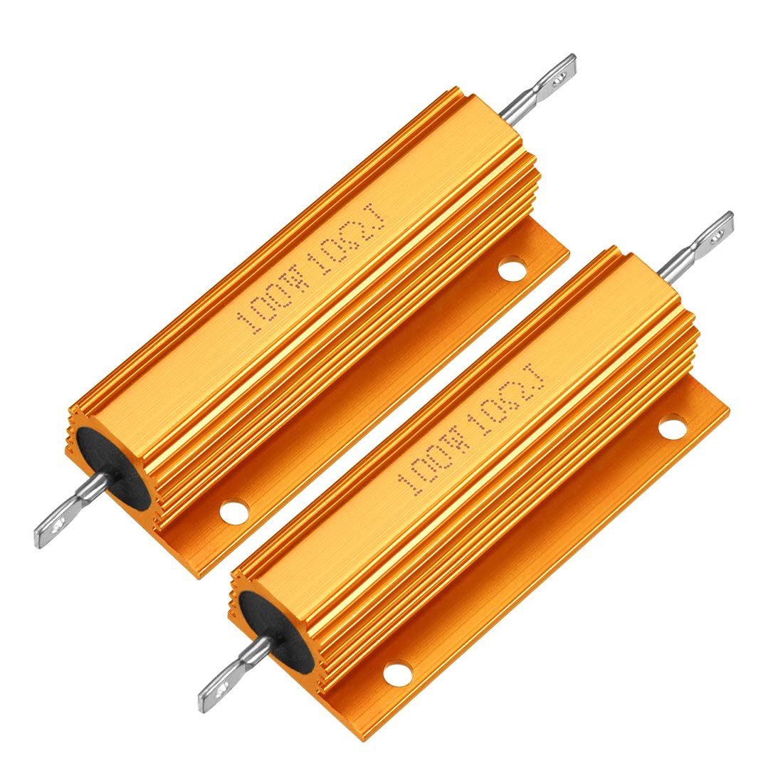 sourcingmap 2pcs Aluminum Case Resistor 100W 10 Ohm Wirewound Yellow for LED Replacement Converter 100W 10RJ