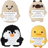 SKUXOHHH 4PCS Emotional Support Crochet Potato & Duck with Positive Card, Cute Positive Crochet Animals Set, Funny Mini Gifts for Women, Men, Office Desk Decor for Teacher, Nurse, Families,Women, Men