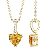 Rosec Jewels Genuine 0.9 Carat Citrine Diamond Heart Necklace With Silver Chain, Aaa Quality - Gift For Special Occasions