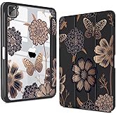 Teryeefi for iPad Air 11 Inch Case M2 M3, iPad Air 5th / Air 4th Generation 10.9 Inch, iPad Pro 11 4th/3rd/2nd/1st Gen - Clear Back Cover with Pencil Holder Auto Wake/Sleep (Butterfly Flowers)