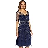 Adrianna Papell Womens Beaded Midi Dress