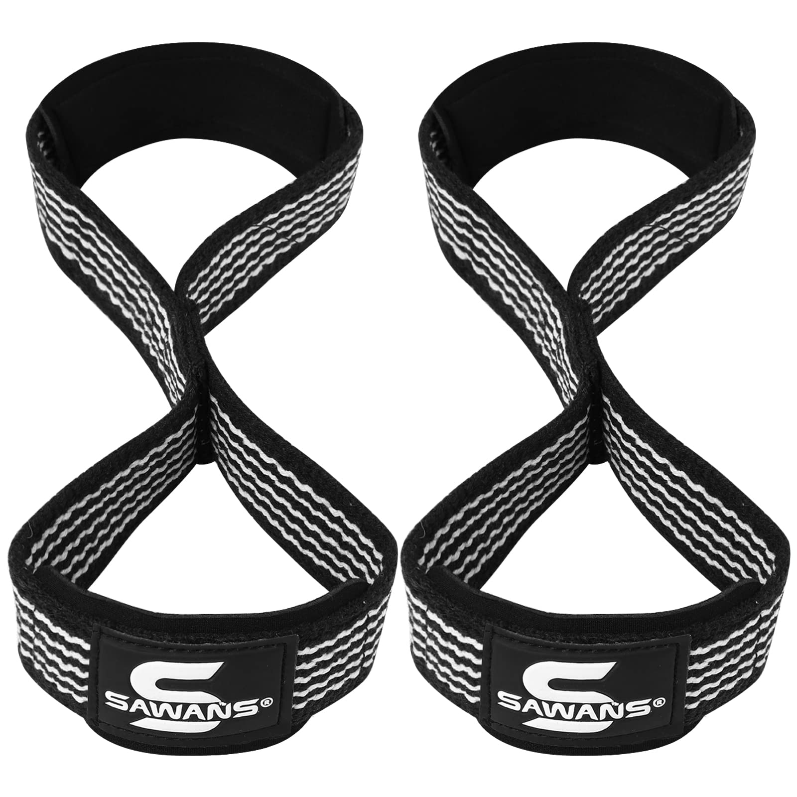 Lifting Straps Padded Grip Figure 8 Wrist Straps Weight Heavy Duty Double Loop Bodybuilding Training Gym Straps Hand Bar Non Slip Deadlift Support Strong Cuffs Powerlifting (Black)