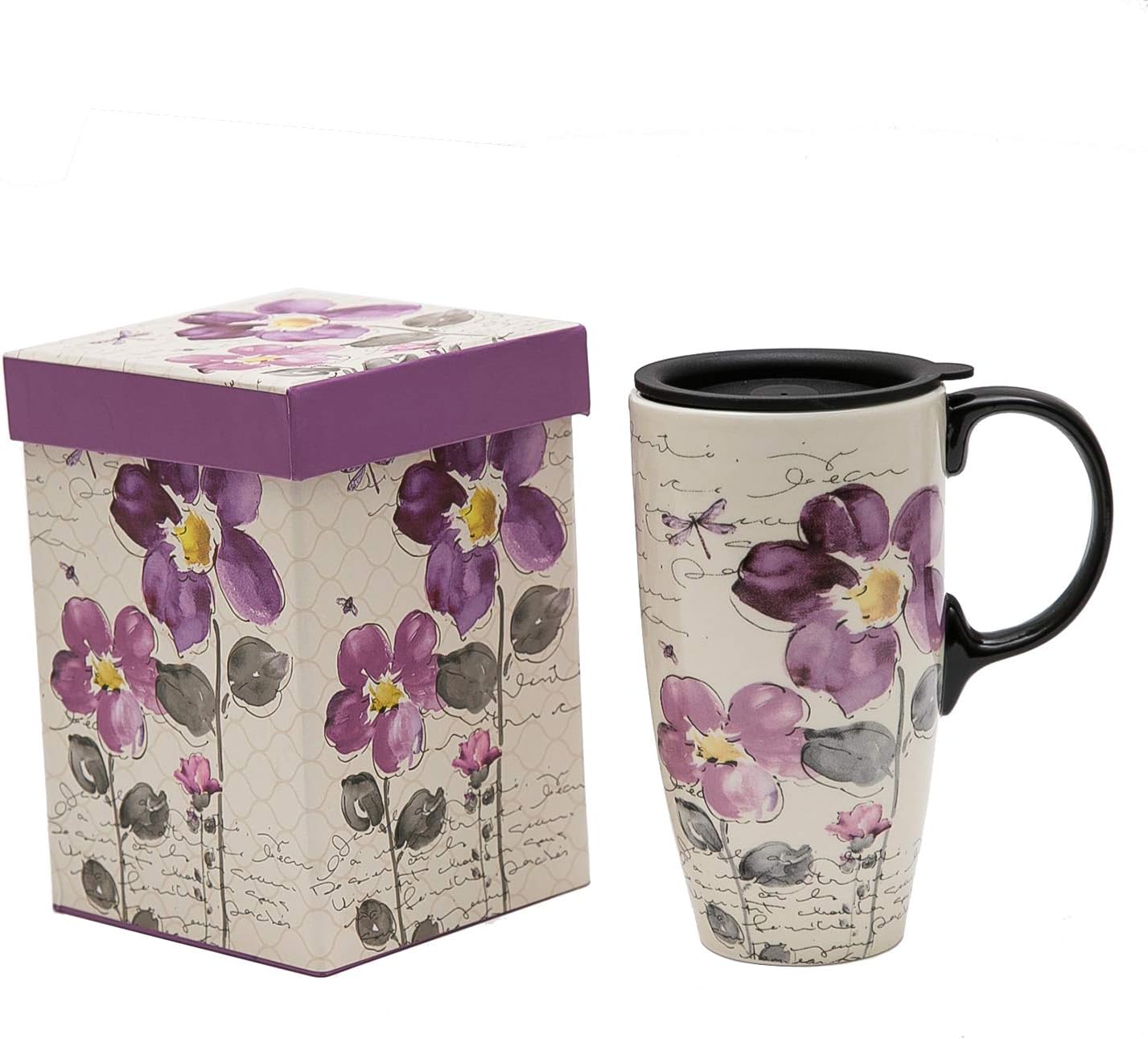 Cypress Home Tall Ceramic Mug Travel Latte Mug with Lid Gift Box 17 oz