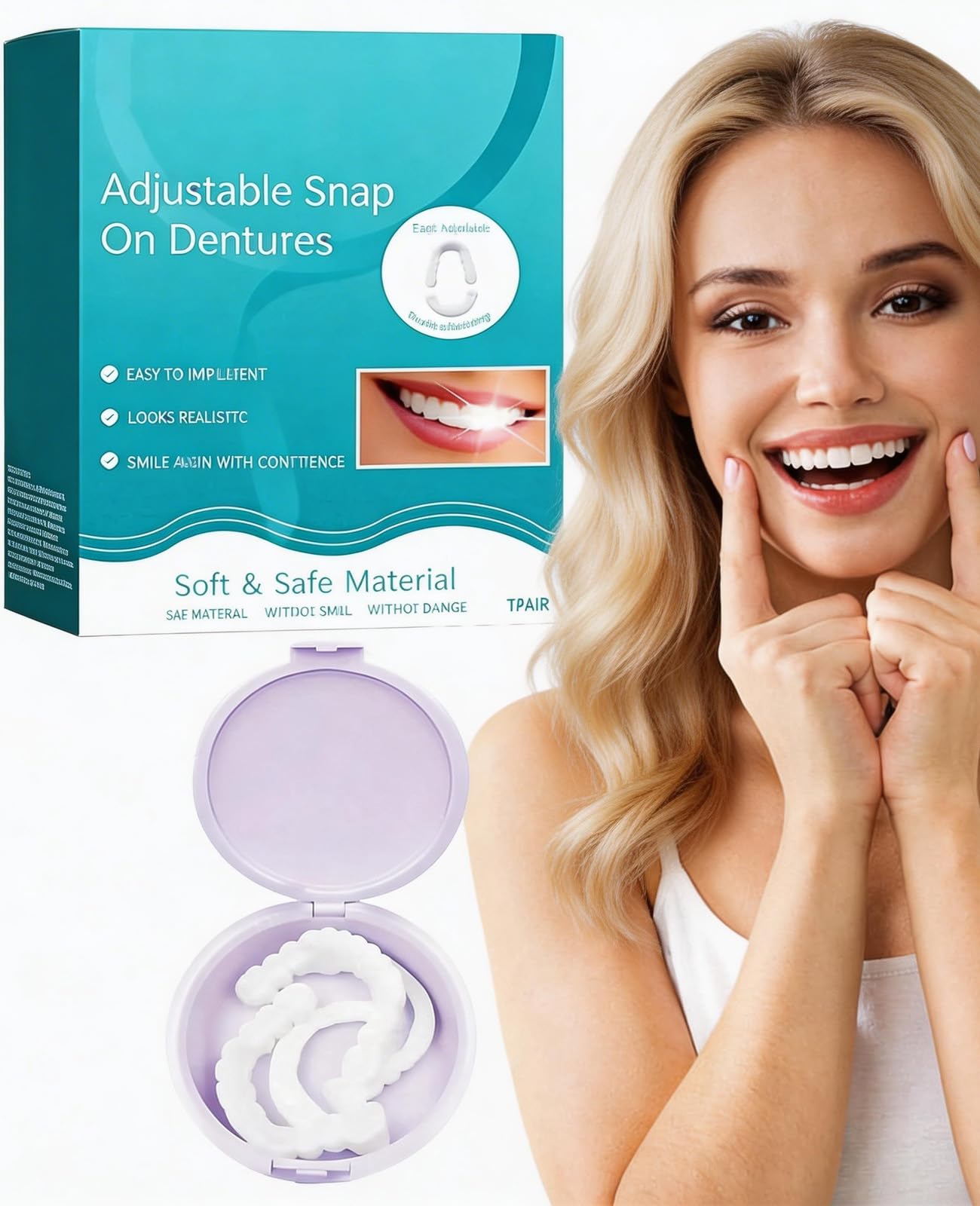 Photo 1 of 1 Pairs Snap on Veneers, Adjustable Clip on Teeth Covers for Women Men Temporary
