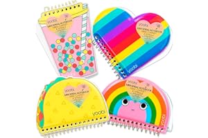 Yoobi Mini Notebooks & Message Pads for Kids & Adults – Mini Spiral Notebook Set with Puffy Covers (Taco, Heart, Rainbow, Drink) – Set of 4