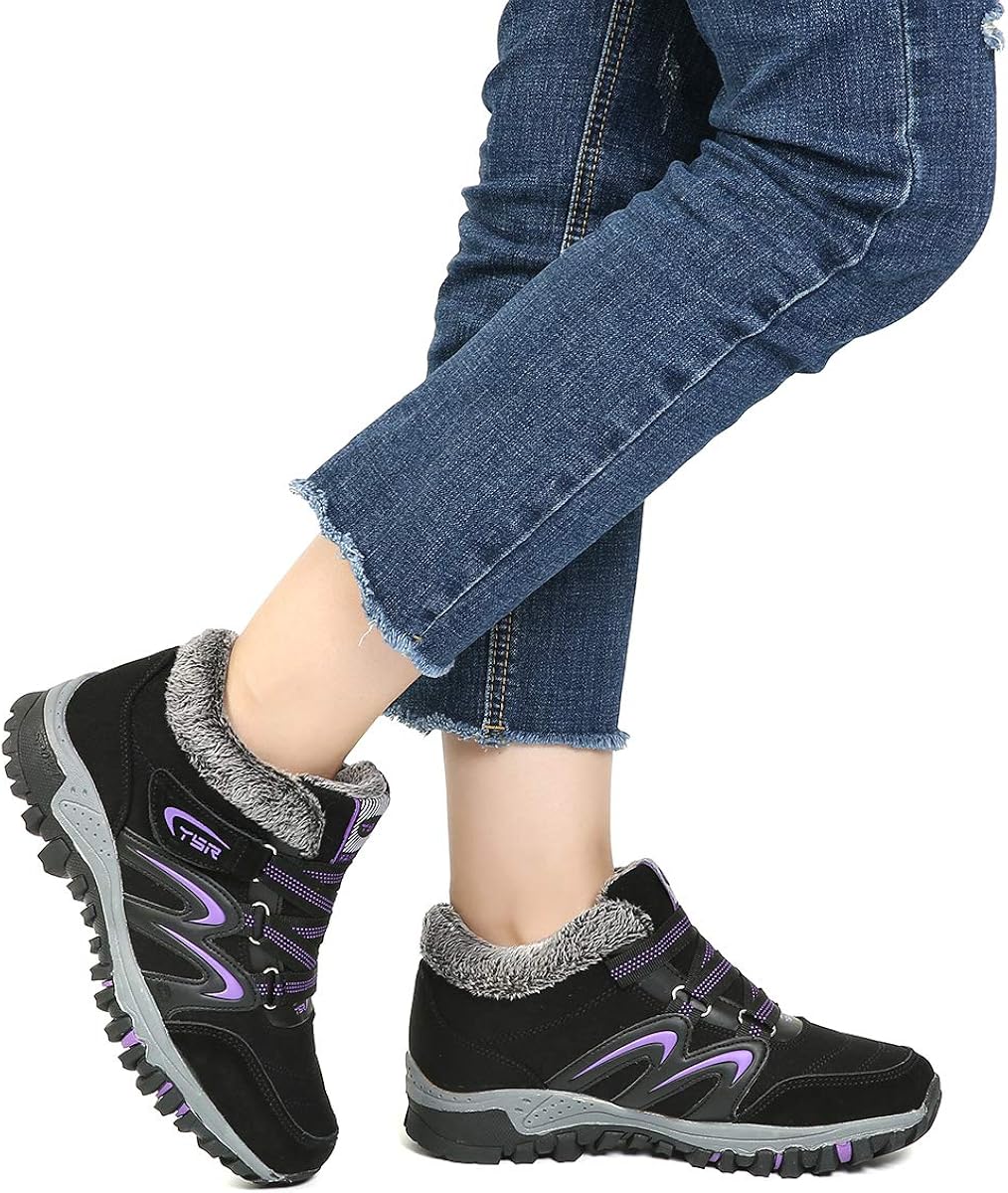  | gracosy Women's Hiking Shoes, High Top Sneaker Winter Warm Hook Loop Snow Shoes Fur Lining Suede Ankle Bootie | Hiking Boots