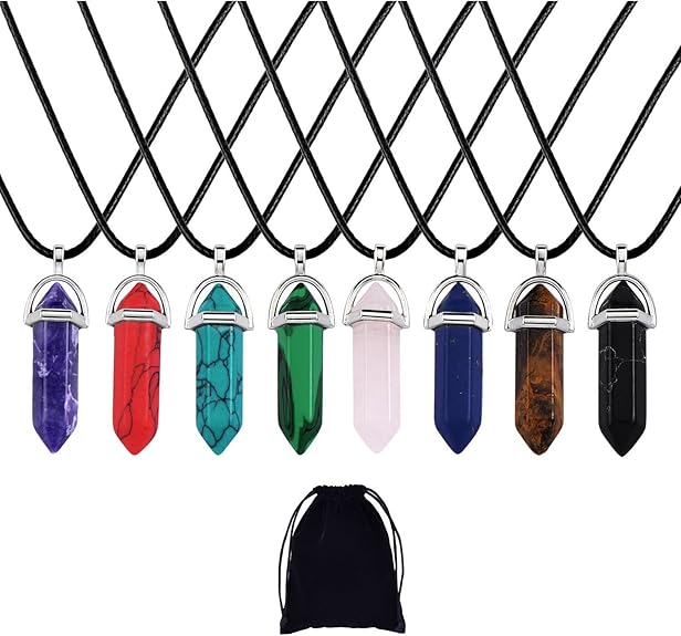 8 Piezas Collares con Colgante de Piedra Hexagonal Collar de Cuero con