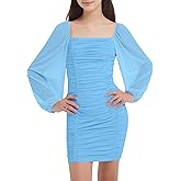 EXARUS Girls Padded Dress Tween Long Sleeve/Spaghetti Strap Bodycon Teen Formal Dance Ruched Easter Dresses Mini 8-14Y