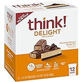 think! Delight Protein Bars, Chocolate Peanut Butter Pie, 12 Count | 10g Protein, Low Sugar, Low Carb, Keto Friendly, Rich &amp; Decadent Flavor Forward Any-time Snack