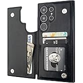 ONETOP Compatible with Samsung Galaxy S24 Ultra Wallet Case with Card Holder, PU Leather Kickstand Card Slots Case, Double Magnetic Clasp and Durable Shockproof Cover 5G 6.8 Inch(Black)