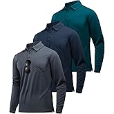 ZITY 3 Pack Long Sleeve Polo Shirts for Men with Pocket Moisture Wicking Outdoor Workwear Office Casual Collared Shirts Fall