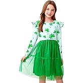 Girls St.Patrick's Day Irish Clover Print Tulle Hem Dress Lucky Shamrock Tutu Dresses 4-12 Years