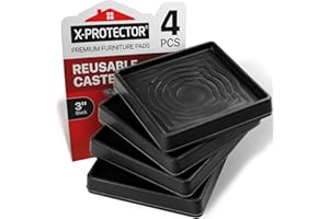 Furniture Cups X-PROTECTOR – 3" Caster Cups 4 PCS – Black Furniture Coasters – Ideal Bed Stoppers – Non Skid Furniture Pads w
