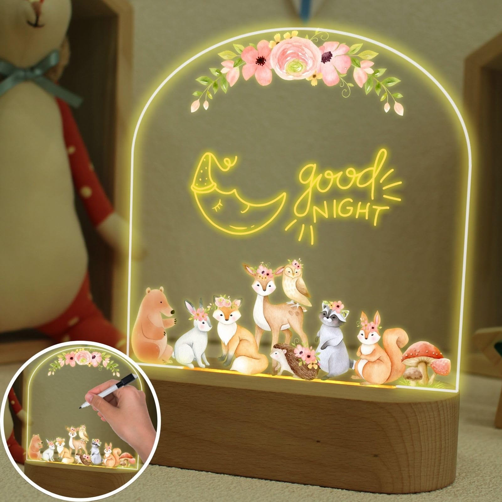 uniqicon Bedside Lamps, Cute Night Light Kids, USB Night Light Room Décor for Baby, Led Message Board with 8 Colors Pens, Christening Gifts for Girls Boys, Cute Toddler Newborn Gifts