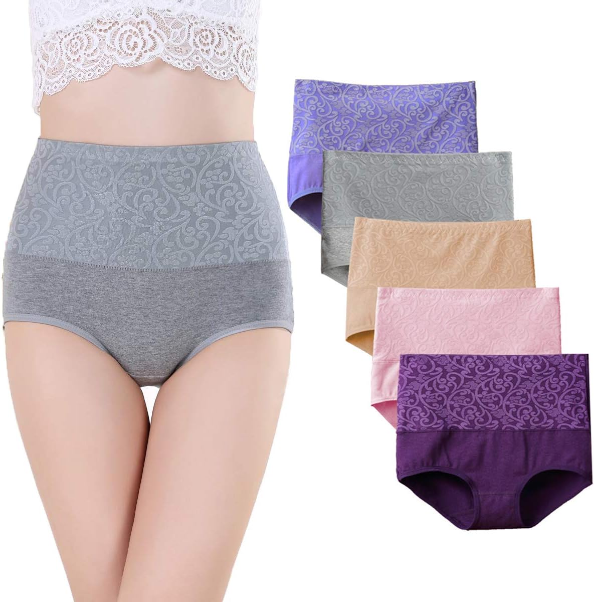 Women's High Waist Panties Tummy Control Briefs Cotton Underwear No Muffin Top