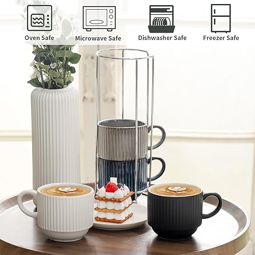 Set Of 4 Olé Ceramic Mugs - 15oz Nordic Style Coffee Mugs, Microwave & Dishwasher Safe