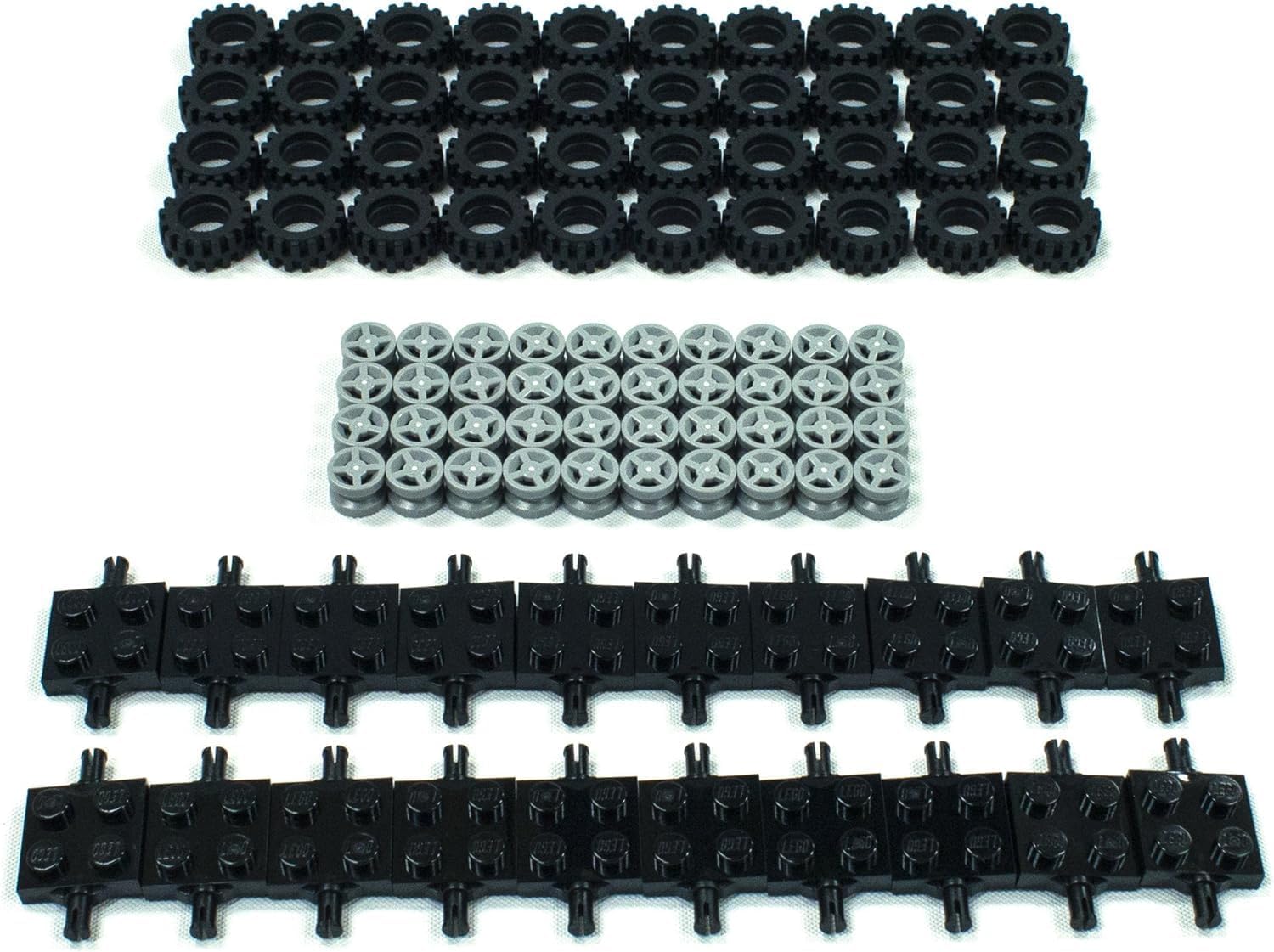 LEGO NEW Tire, Wheel and Square Axles Bulk Lot - 100 Pieces Total