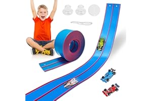 LANDHIX Flexible Race Track Toys for Kids, 15 Ft Double Lane Racetrack with 4 Cars & Suction Cups, Compatible with Hot Wheels & 1/64 Diecast Cars, Portable Roll Up Car Ramp Track Set for Ages 3+(Blue & Red)