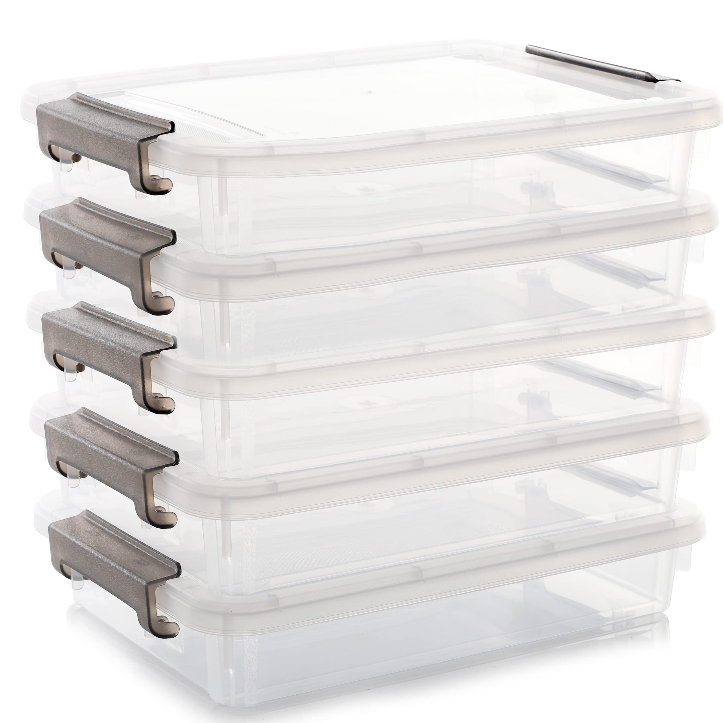 Photo 1 of Citylife 5 PCS Plastic Storage Bins with Latching Lids Portable Project Case Clear File Box Stackable Storage Containers for Organizing A4 Paper, Photo, Document, Scrapbook
