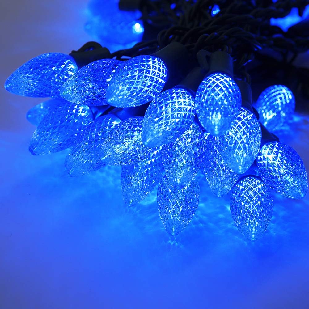 UZEXON Outdoor Christmas Led Strawberry String Lights,Set of 50 C7 Bulbs,Commercial Grade Blue Led Icicle Lights,Wedding Party Garden Patio Festive Mood Lighting (C7, Blue)