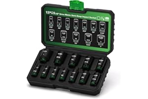 TecoTek 3/8-Inch Drive 12-Point SAE Semi-Deep Impact Socket Set, Mid-Length Socket Set, 5/16-Inch to 1-Inch, CR-MO, Stamped a
