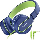 AILIHEN I35 Kids Headphones for School with Mic, 93dB Safe Volume, Green | Wired On Ear Headphones for Girls Boys, 3.5mm Foldable Lightweight for Classroom Chromebook, Laptop, Computer, Tablet