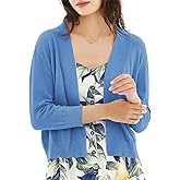 QUALFORT 3/4 Sleeve Sweater for Women Cropped Cardigan Dressy Lightweight Open Front Knit Bolero Shrugs