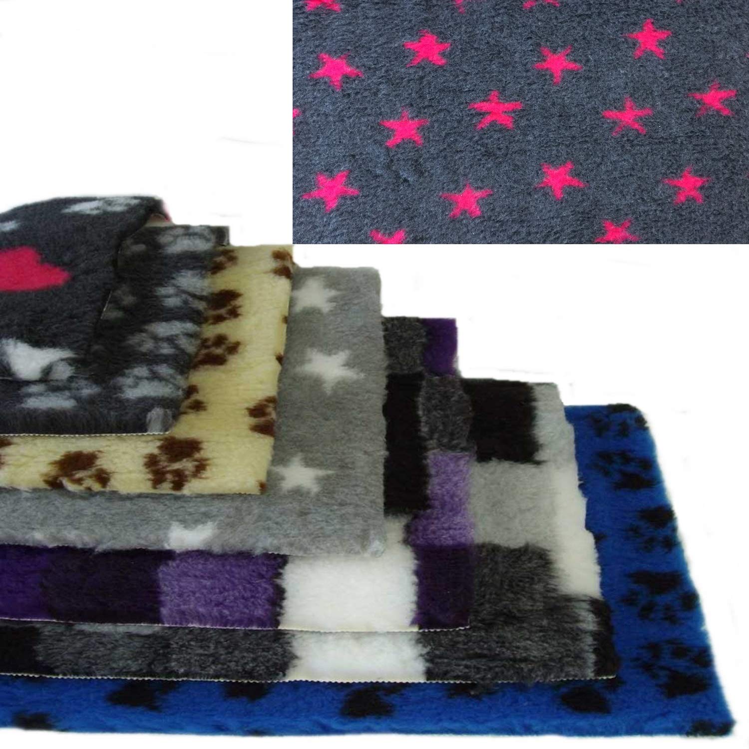 PnH Veterinary Bedding ® NON SLIP - Ribbed Rubber Backing Rectangle,100cm x 50cm - Many Different Designs and Colours - READY TO USE, SELVAGE EDGE REMOVED. (Charcoal with Pink Stars)