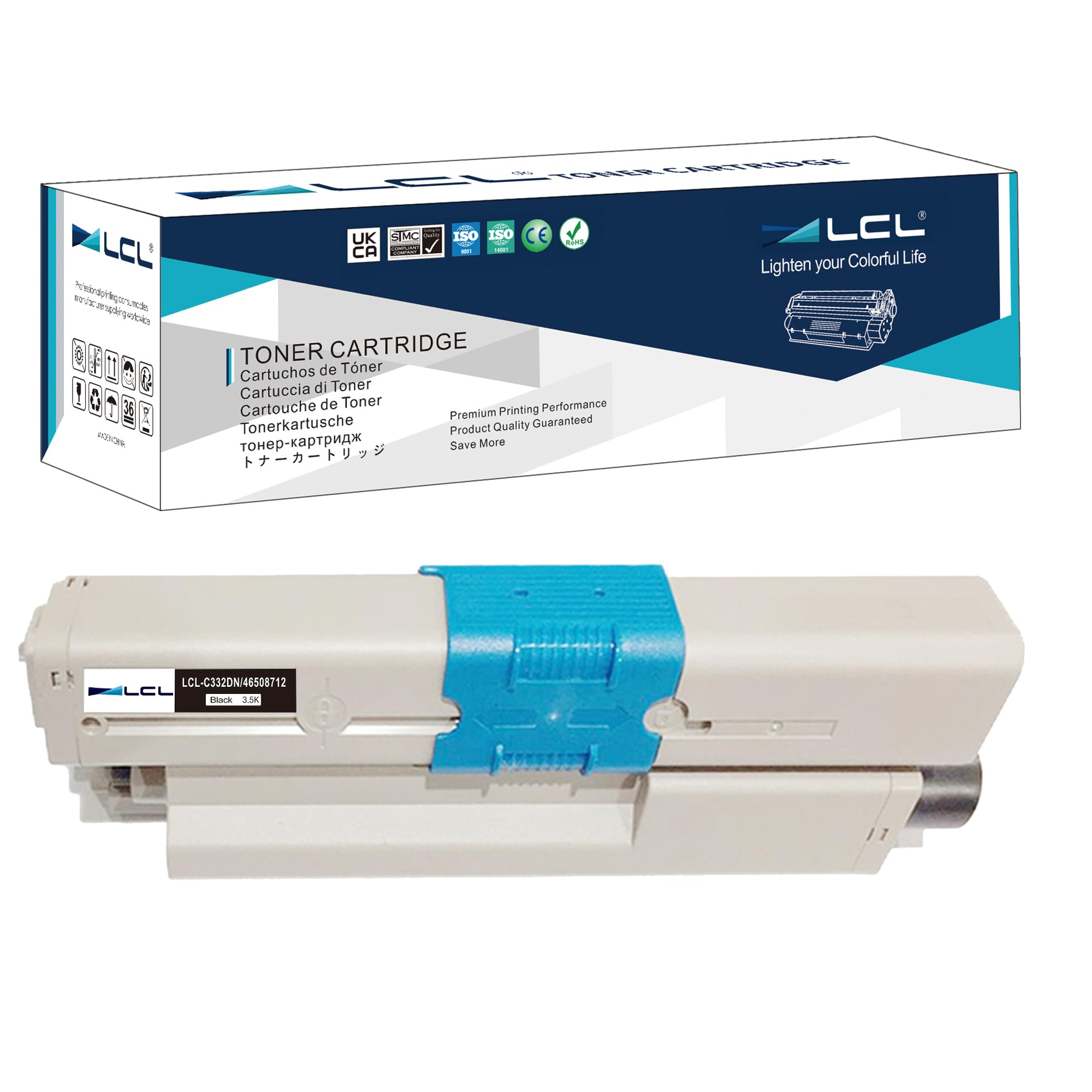 LCL Compatible Toner Cartridge C332dnw C332dn c332 MC363dnw MC363dn MC363 46508712 46508716 3500Pages (1 Black) Replacement for OKI C332dn C332dnW MC363dn