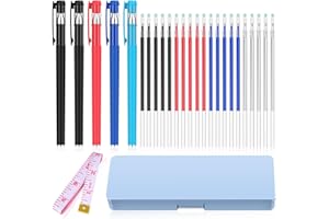 WANFRES fabric markers for sewing, heat erasable pens for fabric sewing and quilting, 5 pens + 20 refills, embroidery fabric pen, disappearing ink pen for fabric, tailors marking, sewing supplies.